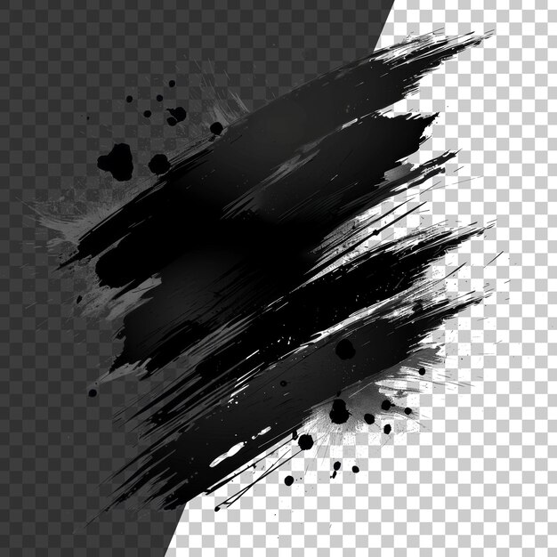 PSD dynamic black paint smear with splatter on transparent background stock png