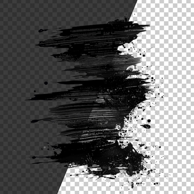 Dynamic black paint smear with splatter on transparent background stock png