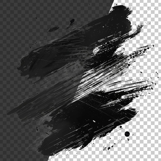 PSD dynamic black paint smear with splatter on transparent background stock png