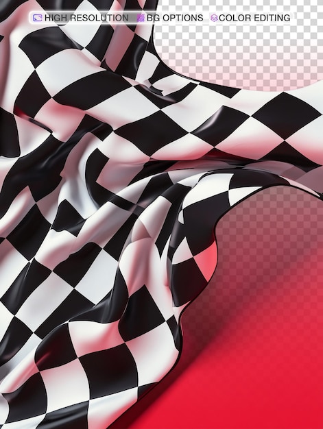 dynamic black and white checkered flag on red