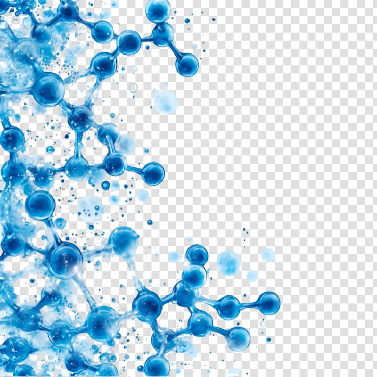 PSD dynamic blue molecular structure for scientific visualizations on a transparent background
