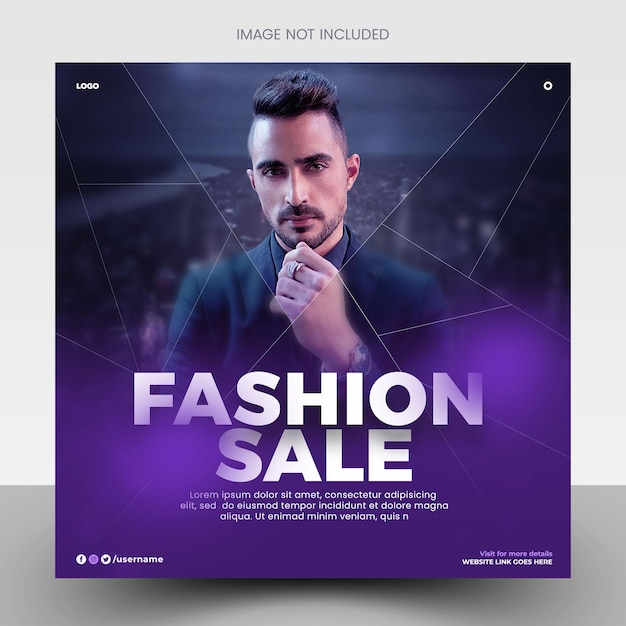 PSD Динамическая распродажа модной одежды в социальных сетях шаблон поста фиолетовый баннер
