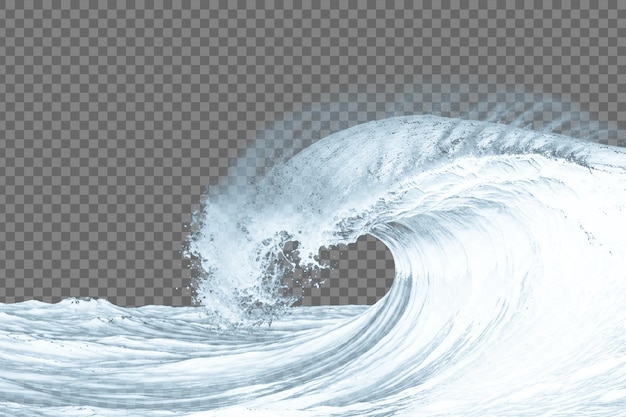 dynamic ocean wave with crest and spray on a transparent background
