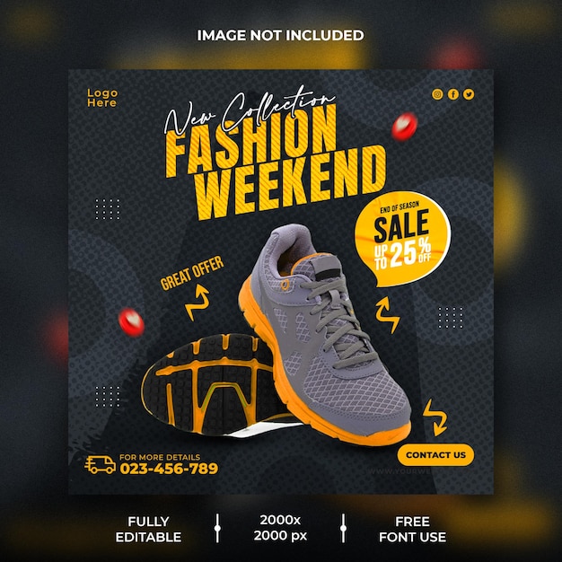 Dynamic sports shoes social media banner and instagram post template design