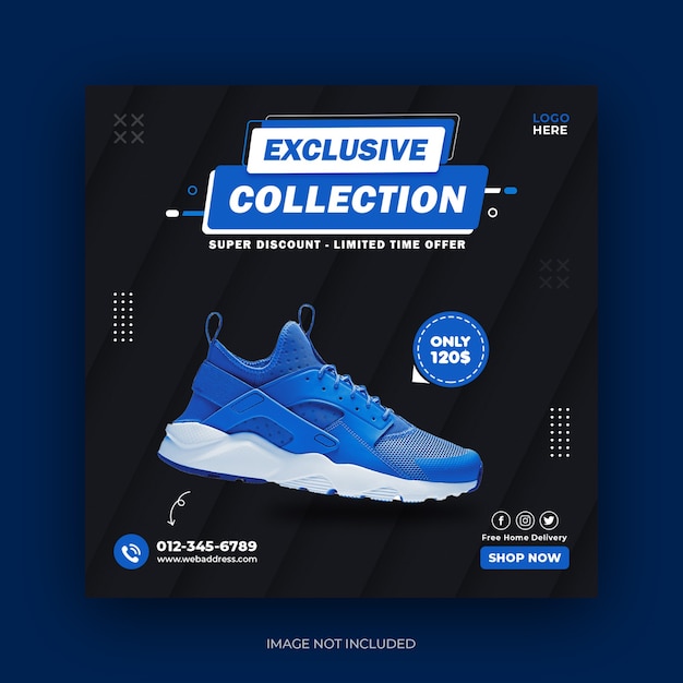 Dynamic sports shoes social media banner and instagram post template design