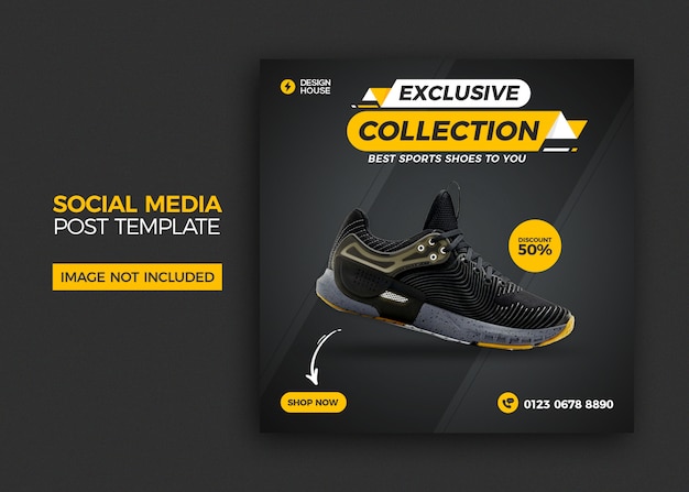 다이나믹 스포츠 신발 소셜 미디어 배너 및 Instagram 게시물 템플릿 디자인
