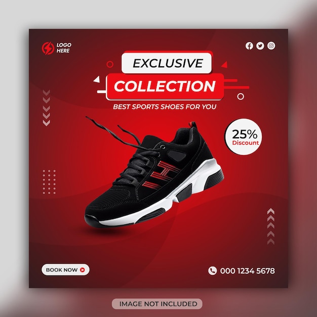 Dynamic sports shoes social media square banner or instagram stories template design