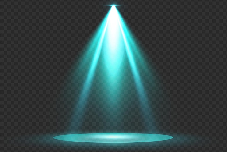PSD dynamic spotlight effects with radiant glows and soft beams on transparent background