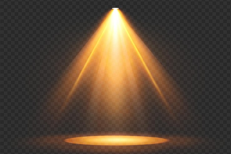 PSD dynamic spotlight effects with radiant glows and soft beams on transparent background