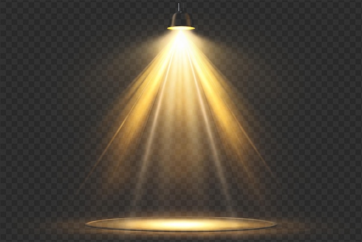 PSD dynamic spotlight effects with radiant glows and soft beams on transparent background