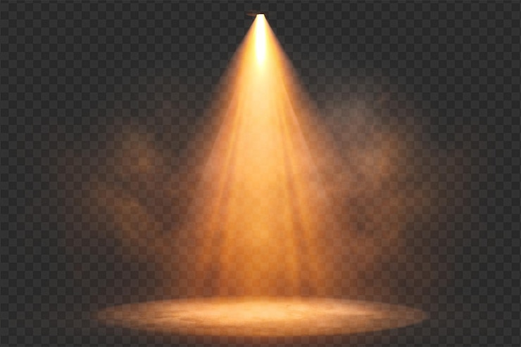 PSD dynamic spotlight effects with radiant glows and soft beams on transparent background