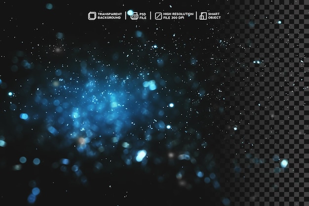 dynamic and vibrant realistic blue light sparkling bokeh effect on transparent background