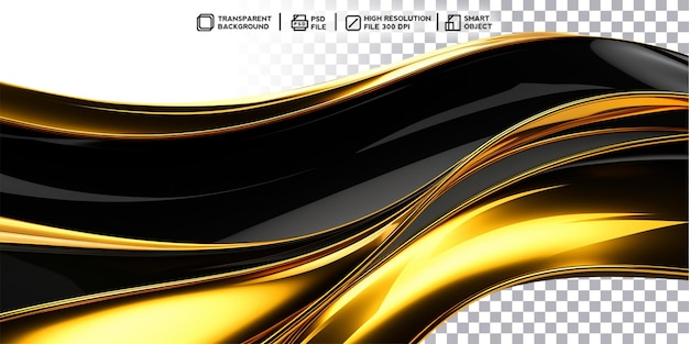 PSD dynamiczna interakcja realistyczny render 3d złotej i czarnej fali bez tła