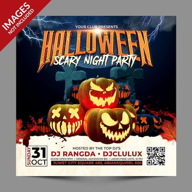 Dyni Halloween Night Party Promocja dla szablonu postu w mediach społecznościowych