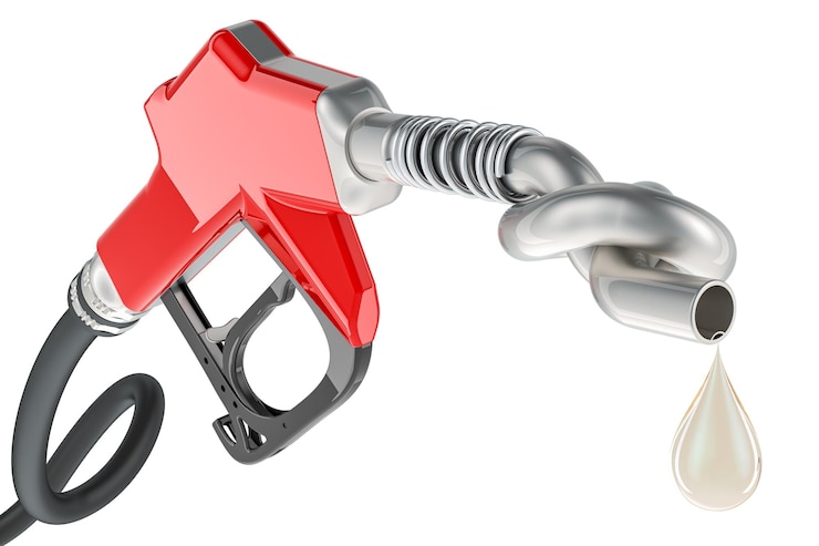 PSD dyszka pompy benzynowej związana w węzeł koncepcja kryzysu energetycznego rendering 3d izolowany na przezroczystym tle