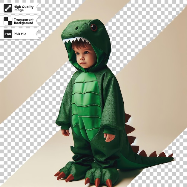 PSD dziecko psd w kostiumie dinozaura na przezroczystym tle