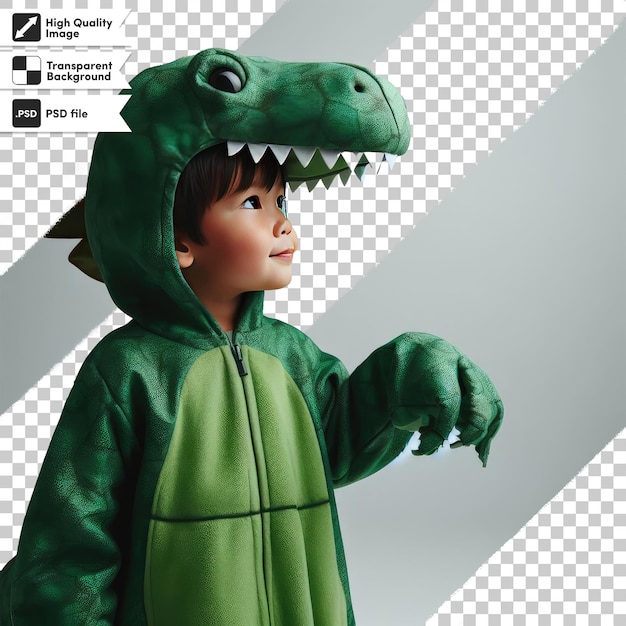 PSD dziecko psd w kostiumie dinozaura na przezroczystym tle