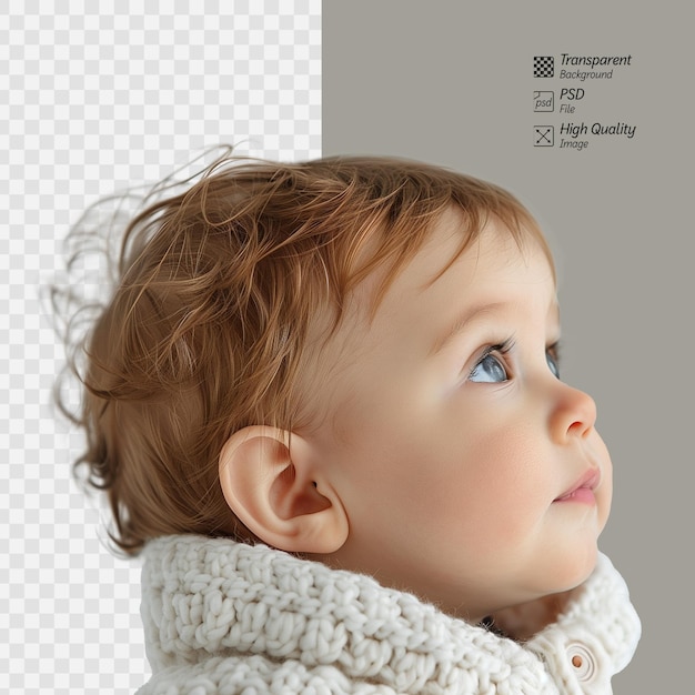 PSD dziecko w przytulnym, dzierżonym swetrze na przezroczystym tle