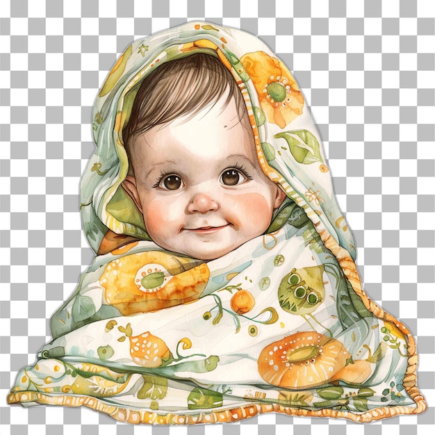 PSD dziecko z uroczym ręcznikiem akwarelowym