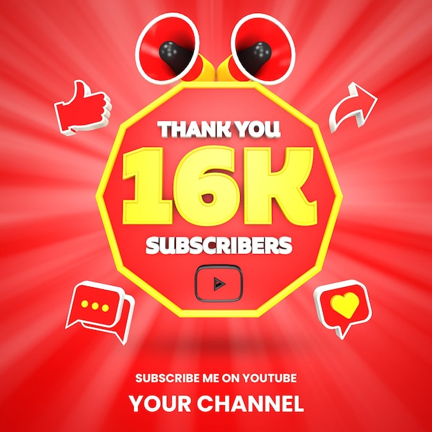 Dziękuję 16k Subskrybentów Youtube świętowanie Renderowania 3d Na Białym Tle