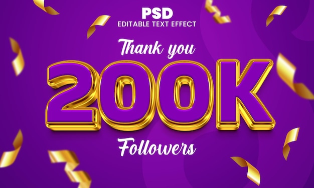 Dziękuję 200k Obserwujących Edytowalny Efekt Tekstowy 3d Premium Psd Z Tłem