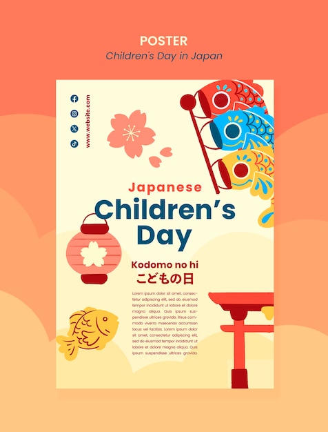 PSD dzień dzieci w japonii: szablon plakatów uroczystości