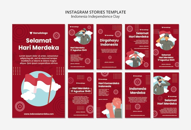 PSD dzień niepodległości indonezji szablon projektu historii instagram