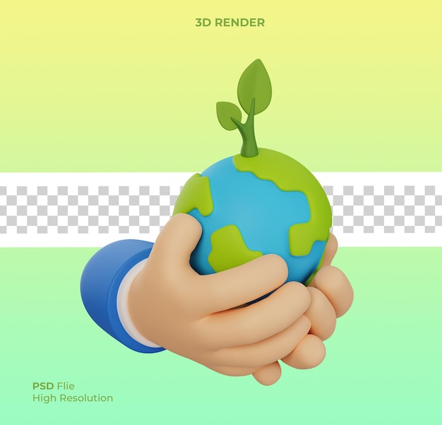 Dzień Ziemi Save World Environment Concept Ludzkie ręce trzymające kulę ziemską z sadzonką na białym tle renderowania 3d