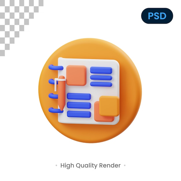 Dziennik 3D Render Ilustracji Premium Psd