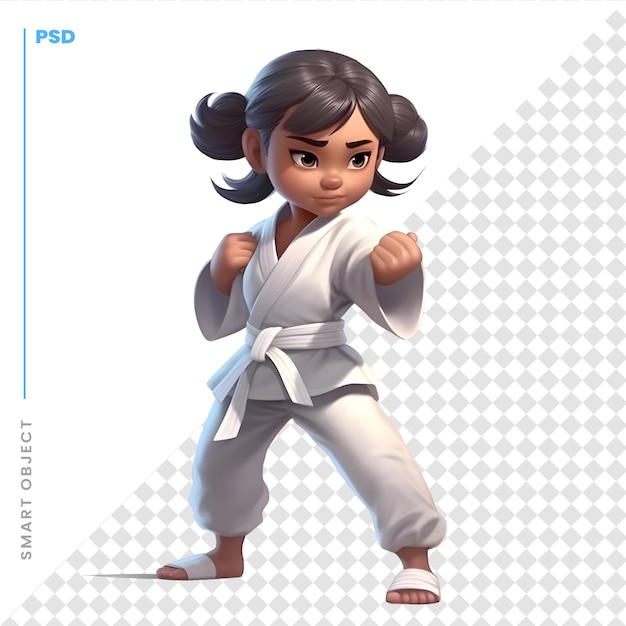 PSD dziewczyna taekwondo w renderowaniu 3d kimono