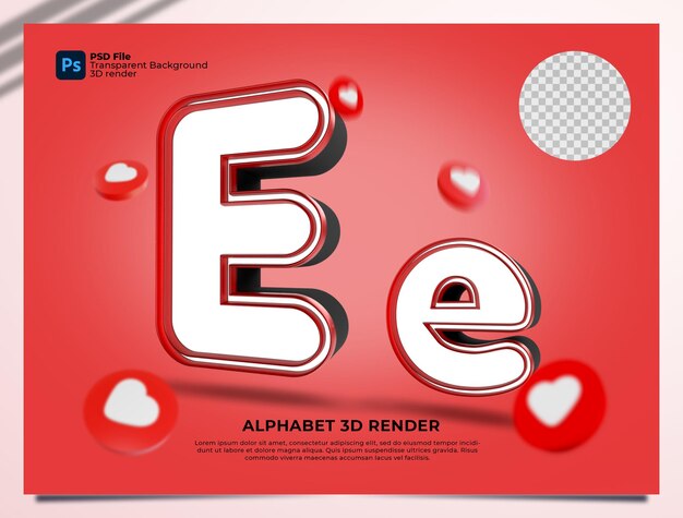 E Alphabet  3d Render red color with elements