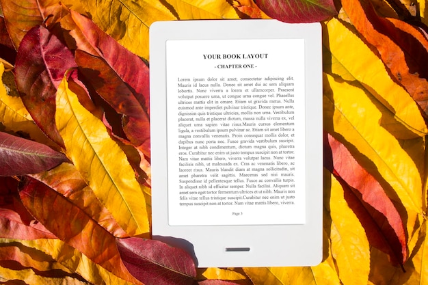 PSD mock-up del lettore di e-book, autunno