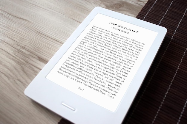 E-book reader, mock-up, home decoration with notebook, reading, home