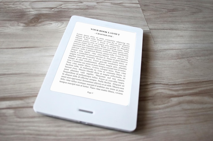 PSD e-book reader, mock-up, reading at home