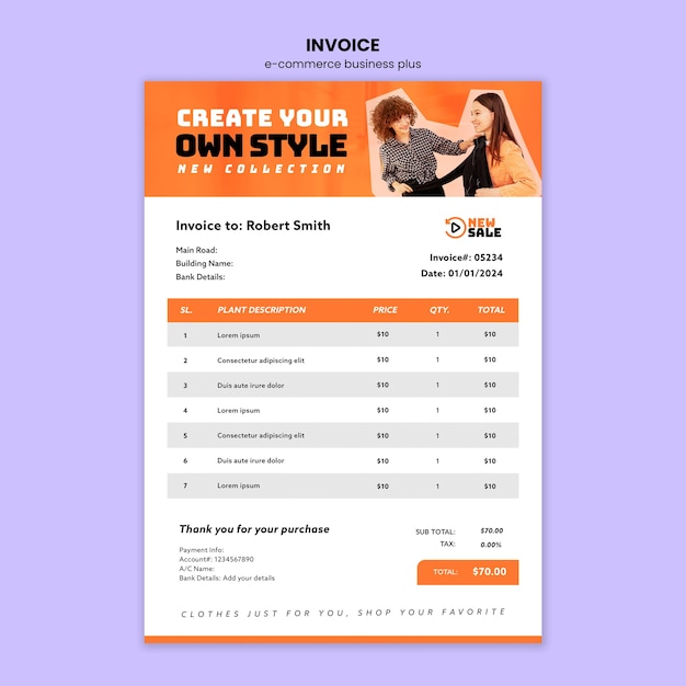 PSD e-commerce business invoice template