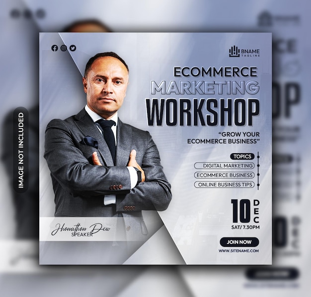 PSD e-commerce marketing workshop en webinar social media instagram postsjabloon