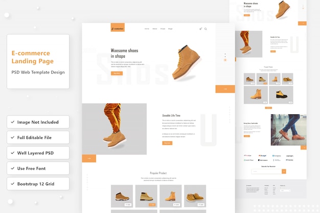 PSD e-commerce schoenen web landingspagina ontwerp