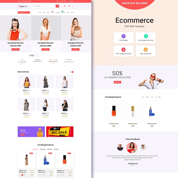 PSD e-commerce website sjabloon