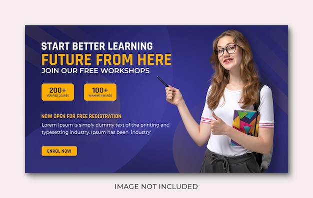 E-lärande och onlinekurs Facebook horisontella webbannonser banner mall PSD