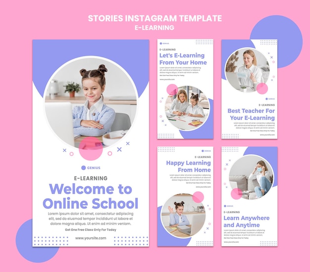 PSD modello di storie di instagram di annunci di e-learning