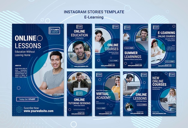 PSD modello di storie di instagram di concetto di e-learning