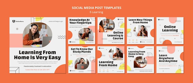 E-learning instagram posts collectie met geometrische vormen