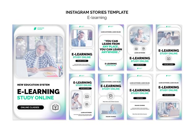 E-learning instagram stories collection with gradient design