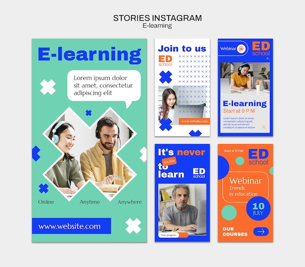 PSD e-learning instagram stories template design