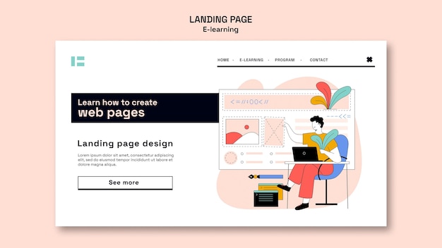 PSD e-learning landing page template design