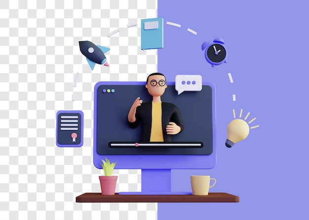 E-learning lub elektroniczna nauka 3d ilustracja koncepcja