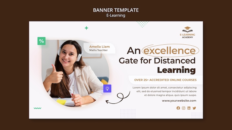 PSD e-learning and online distance classes horizontal banner template
