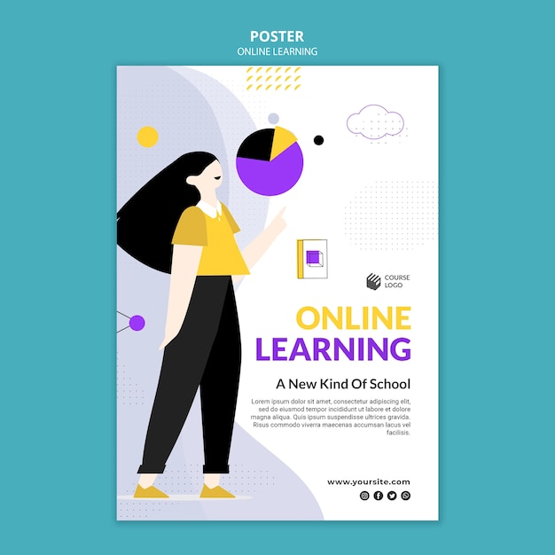 PSD modello di poster e-learning illustrato