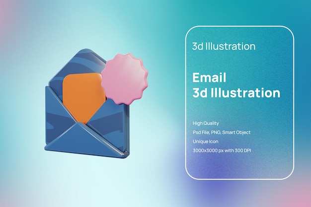 PSD e-mail 3d ilustracja do produktu cyfrowego