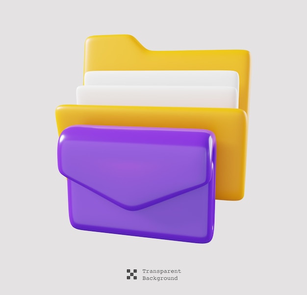 E-mail folder isolated. File folder cute minimal icon concept. 3D render illustration.